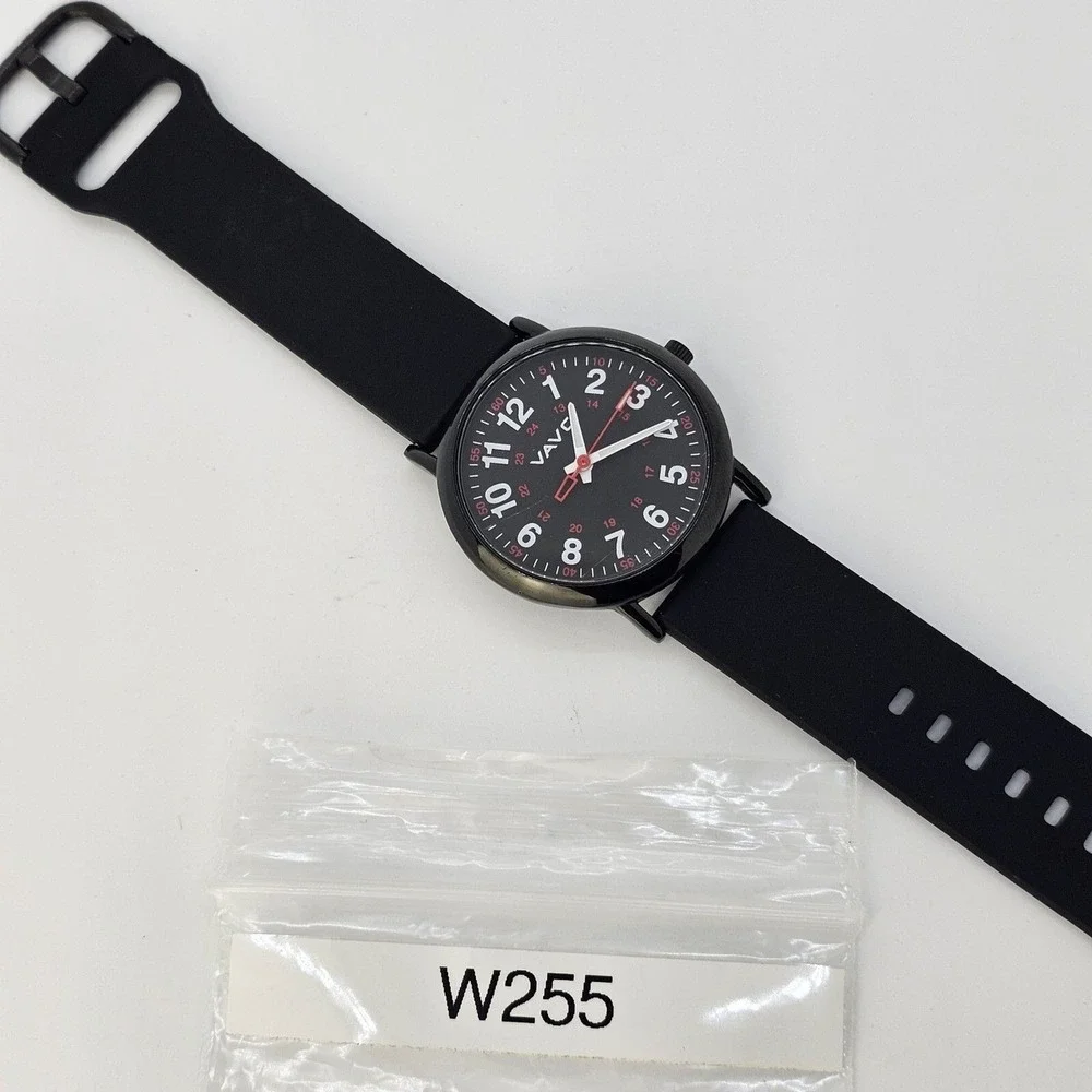 Men's Watch‎ Easy Read Black Dial 38MM Black Case Plastic Bands New Battery